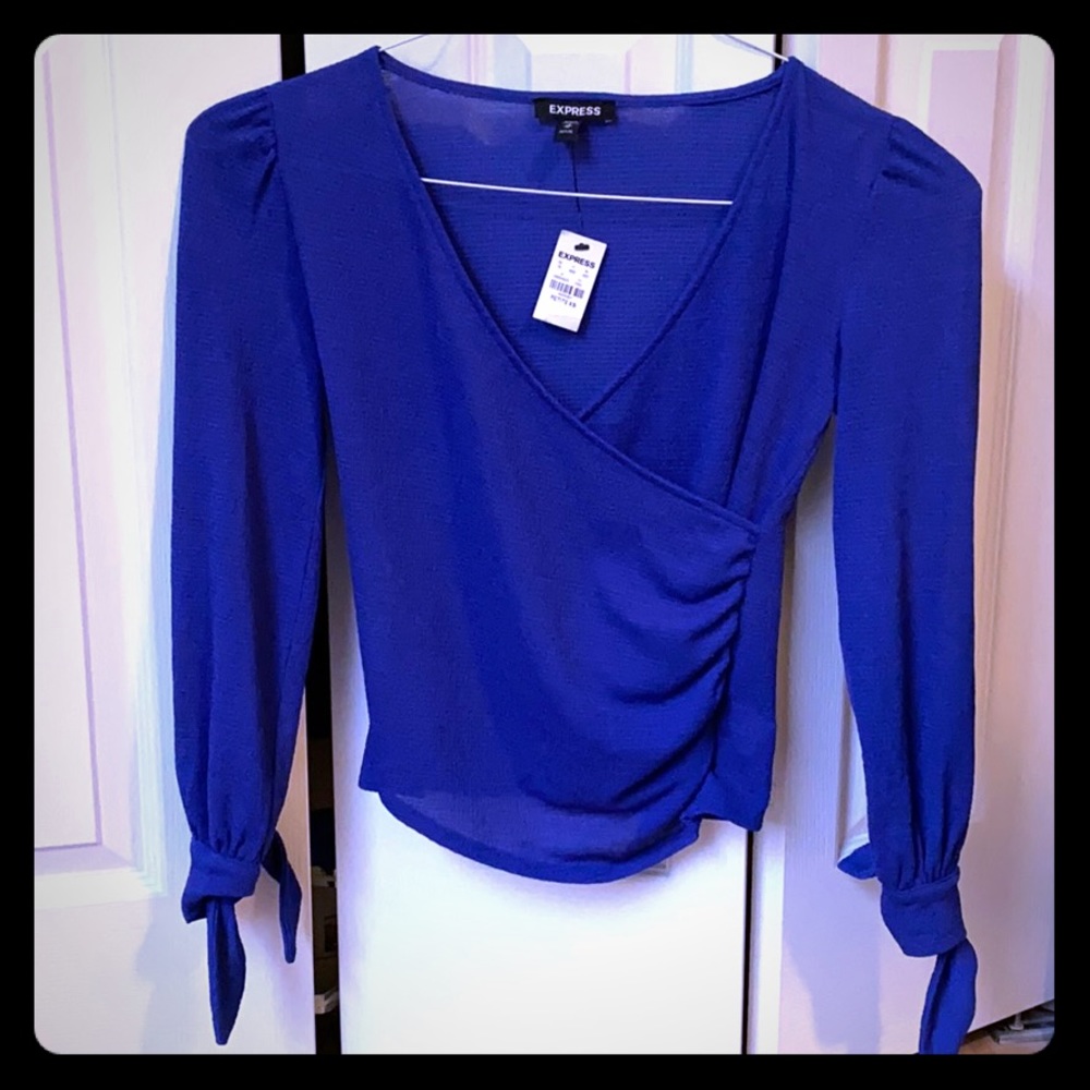 Express Surplice Tie Cuff Top